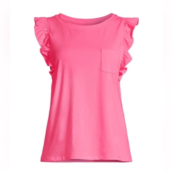 Lily Pulitzer Laina Ruffle Flutter Cap Sleeve Top Bonaire Hot Pink Resort M - Picture 2 of 11